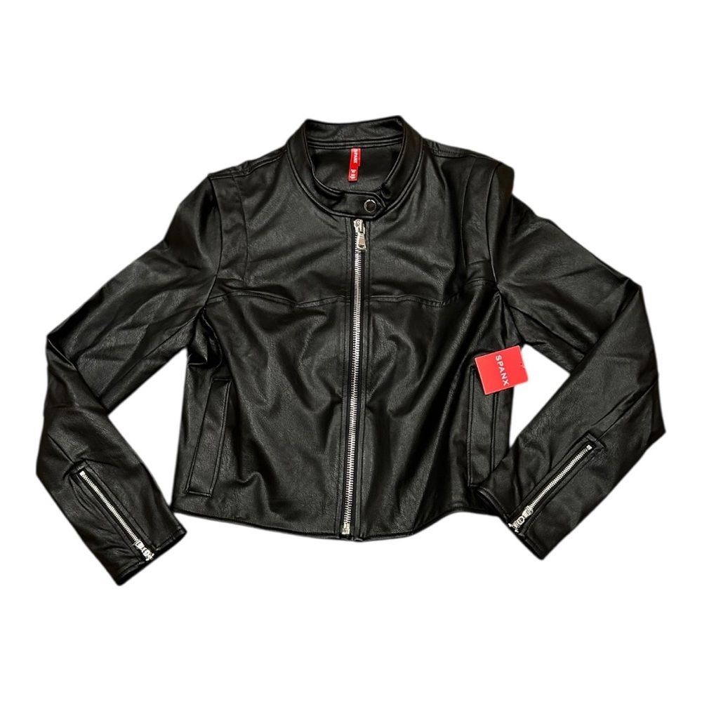 NWT Spanx  Leather-Like Moto Jacket Vegan  Zip Front Luxe Medium or 1x - Picture 2 of 12